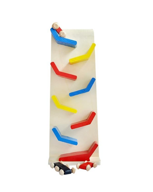 gravity-powered wooden car ramp toy