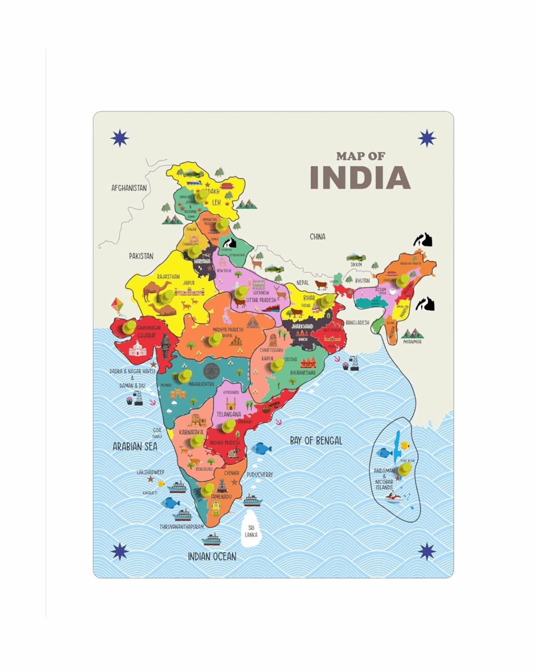 Indian Map Puzzle for Kids - Fun Educational Wooden Geography Toy - Zustenjoy.com