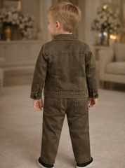 Boys  Denim  Jacket Set with T-Shirt & Pants  Brown | Kids Casual Wear Outfit - Zustenjoy.com