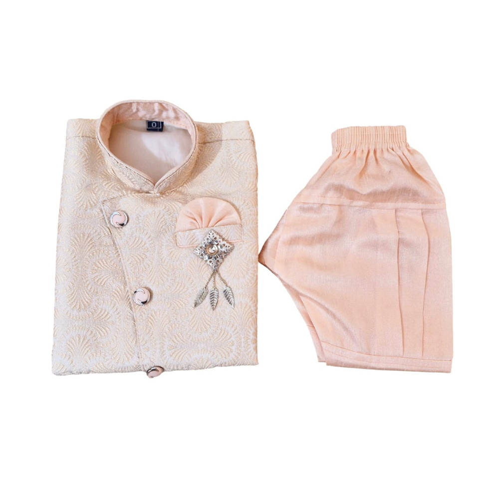 orange-Boys Cotton Indo-Western Set-folded