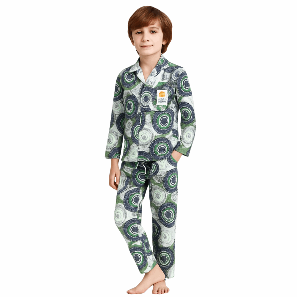 Kids Cotton Geometric Pajama Set – Long Sleeve Top & Bottom
