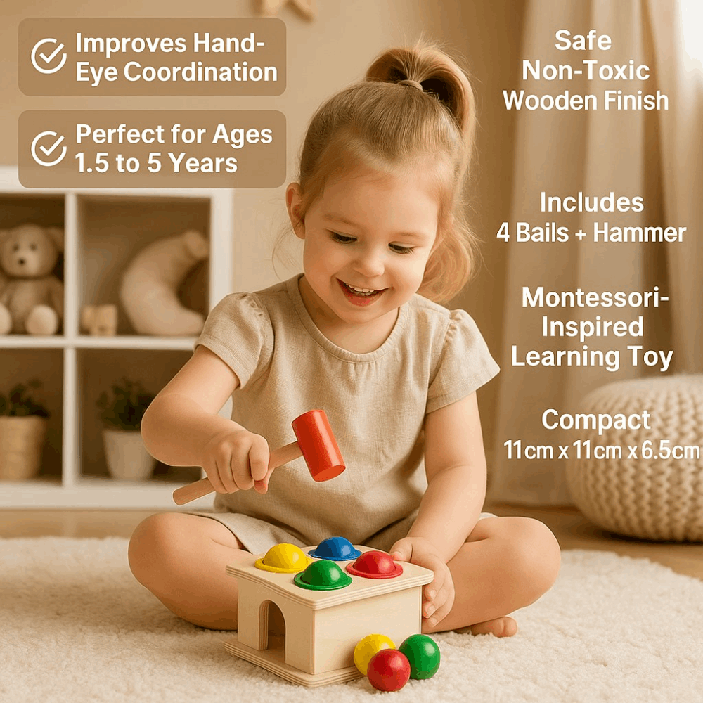 Wooden Hammer Ball Toy for Toddlers Age 3 and Up - Fun and Engaging Learning Tool - Zustenjoy.com