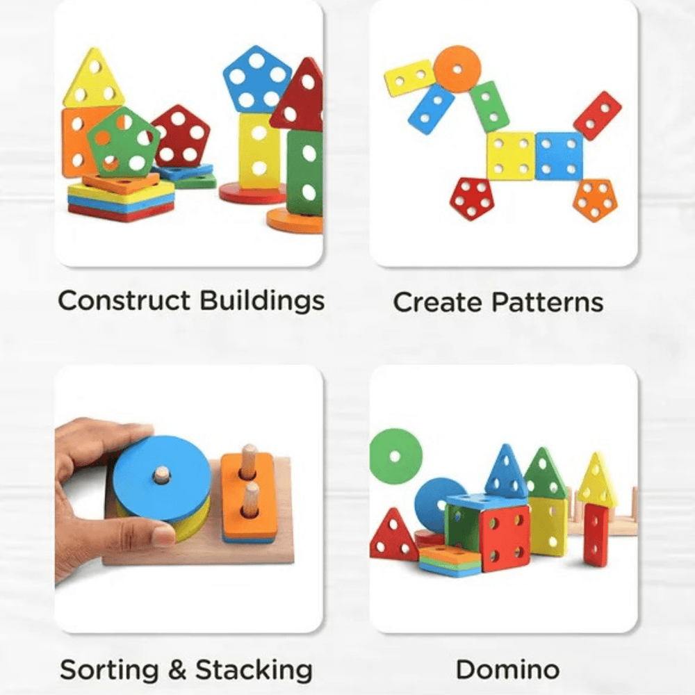 Wooden Shape Sorting Toy for Toddlers | Montessori Stacking Puzzle Board with Colourful Geometric Shapes - Zustenjoy.com